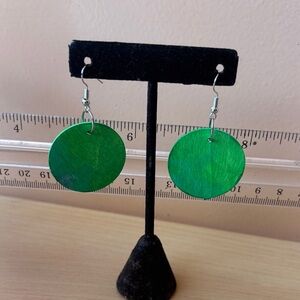 Hand Crafted Bright Green Round Drop Earrings